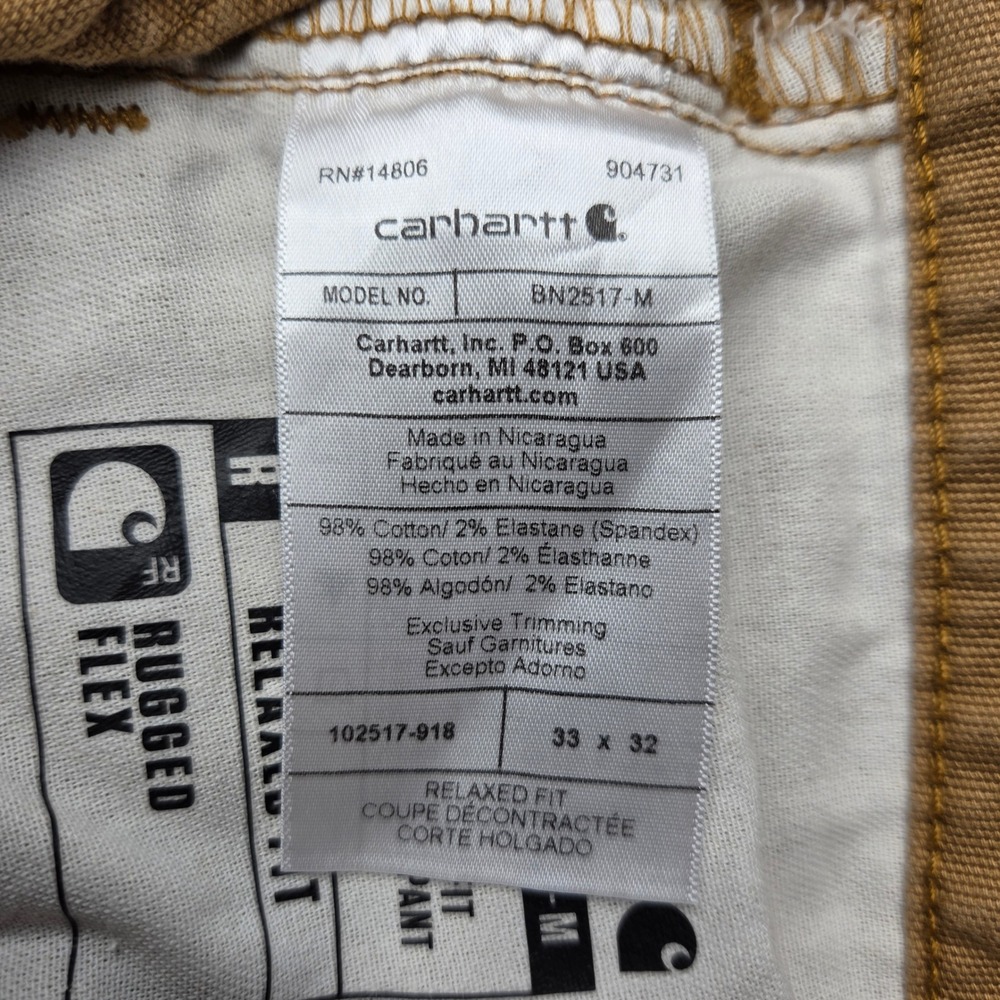Carhartt Mens Rugged Flex Relaxed Fit Canvas Work Pants Brown 33x32 102517-918 - Picture 5 of 8